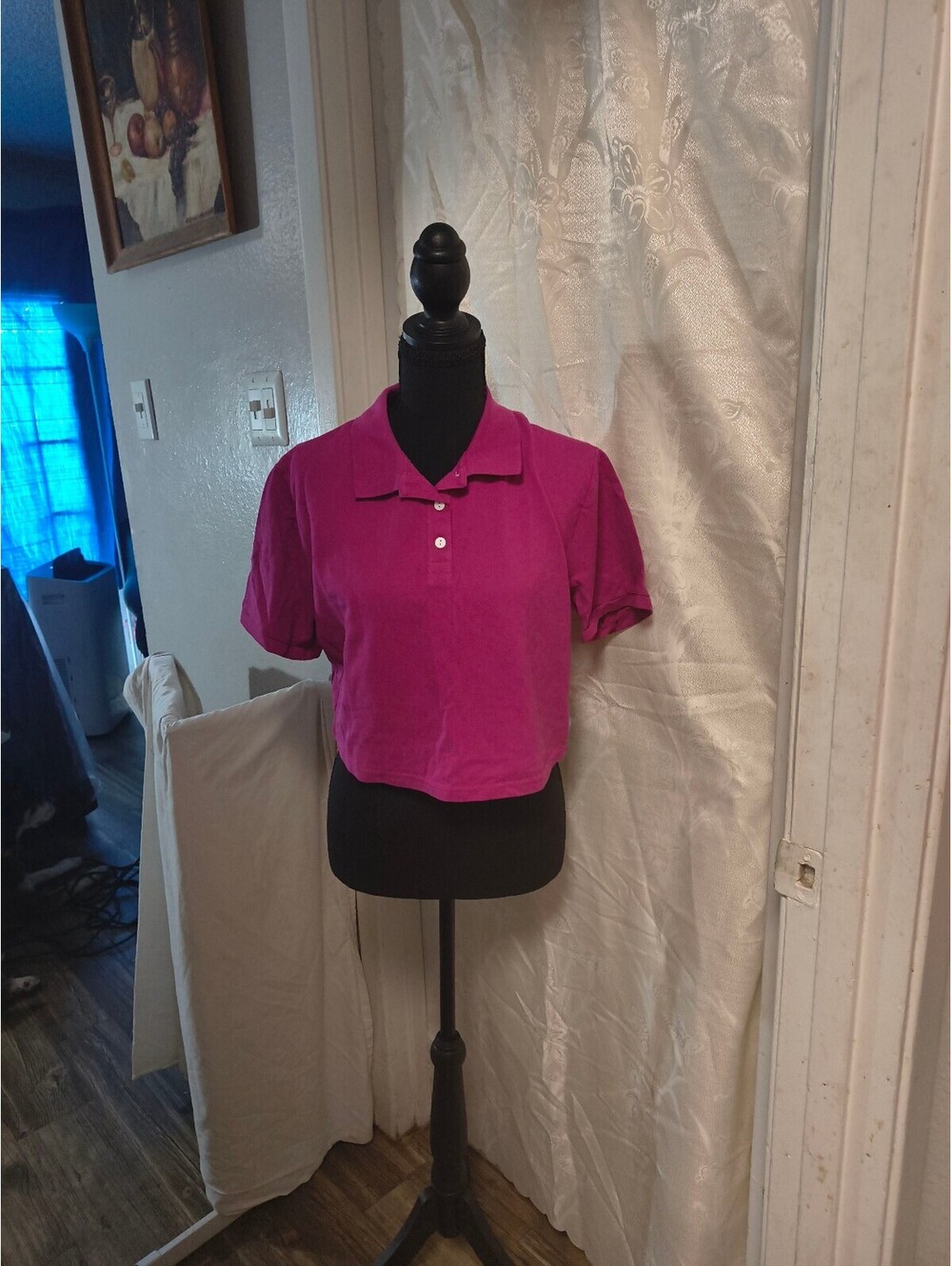 Wild Fable Women's Cropped Polo Shirt in Bright Pink/Fuscia